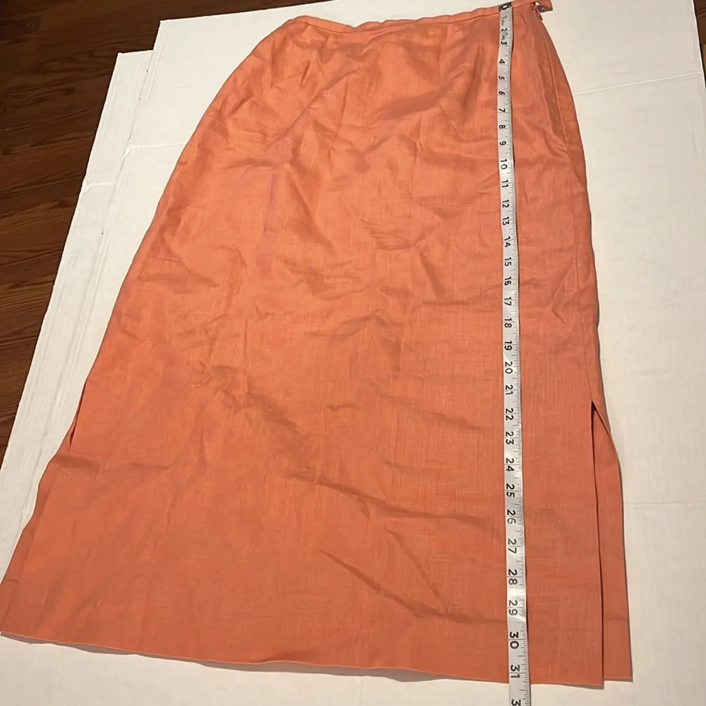 Neiman Marcus-S-Elegant Coral Skirt & long sleeve keyhole 100% linen tunic top.